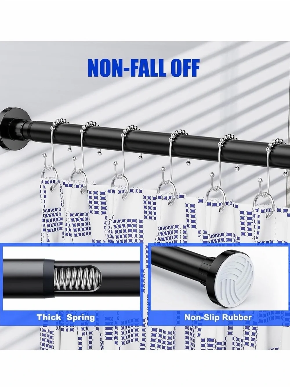 🚿🖤 Ausemku Heavy-Duty Adjustable Tension Shower Curtain Rod – Black (32–80”)